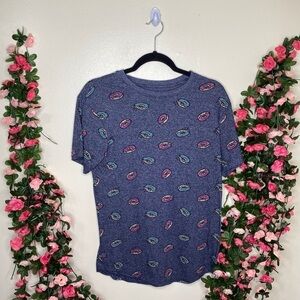 Blue Graphic Tee Donuts Short Sleeve Casual Shirt Small Womens
